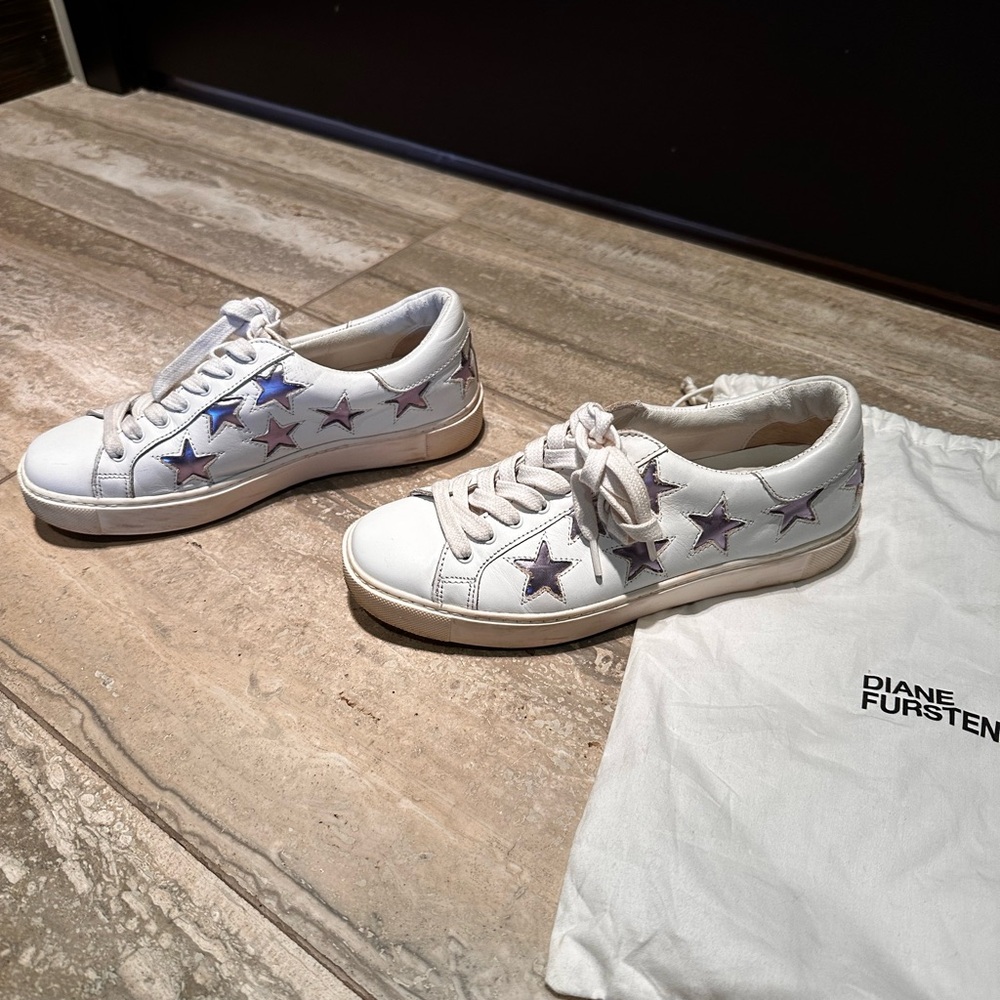 Diane Von Furstenberg White Sneakers with Metallic Stars